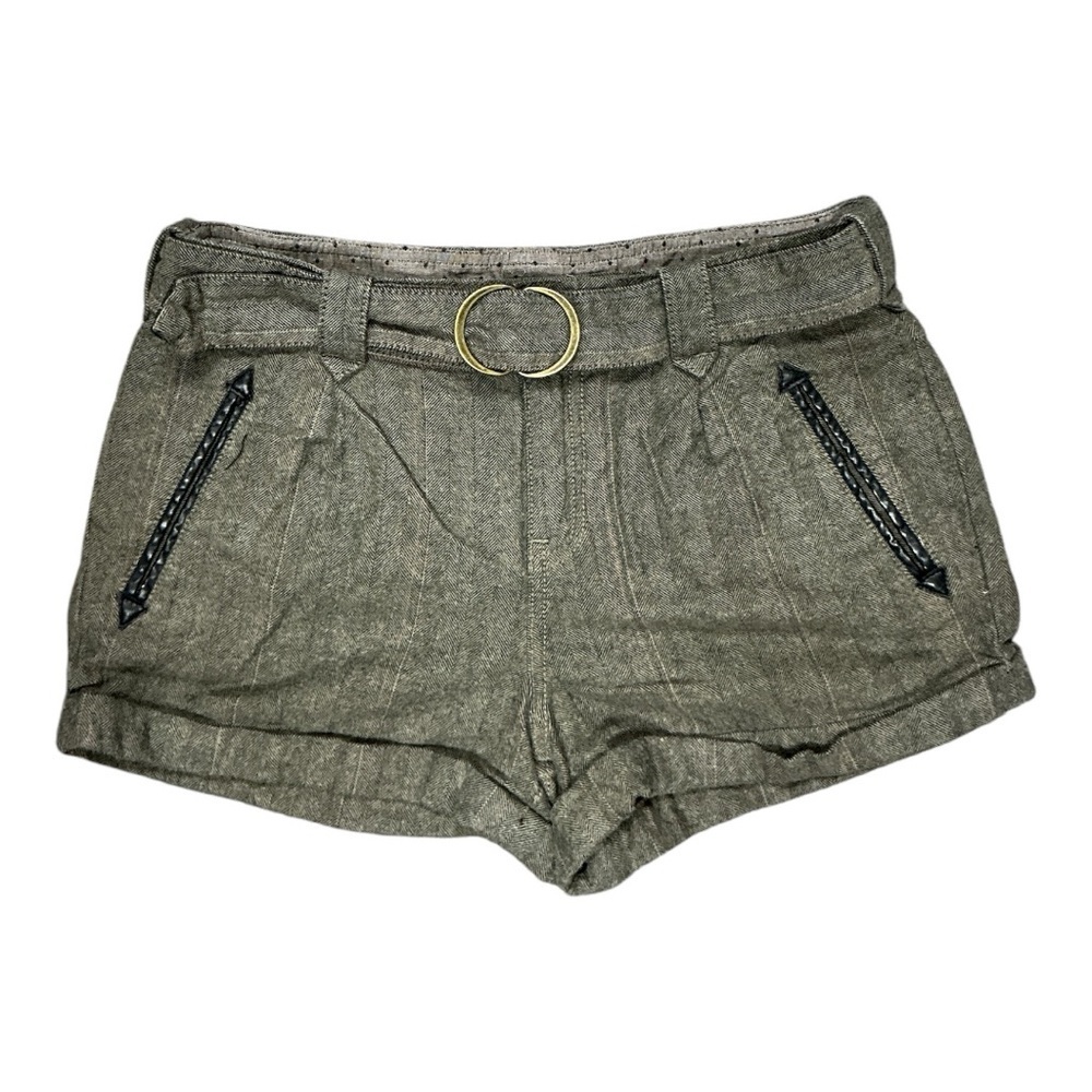 Free People - EC -  High Waist Olive Green Shorts with Faux Leather Details